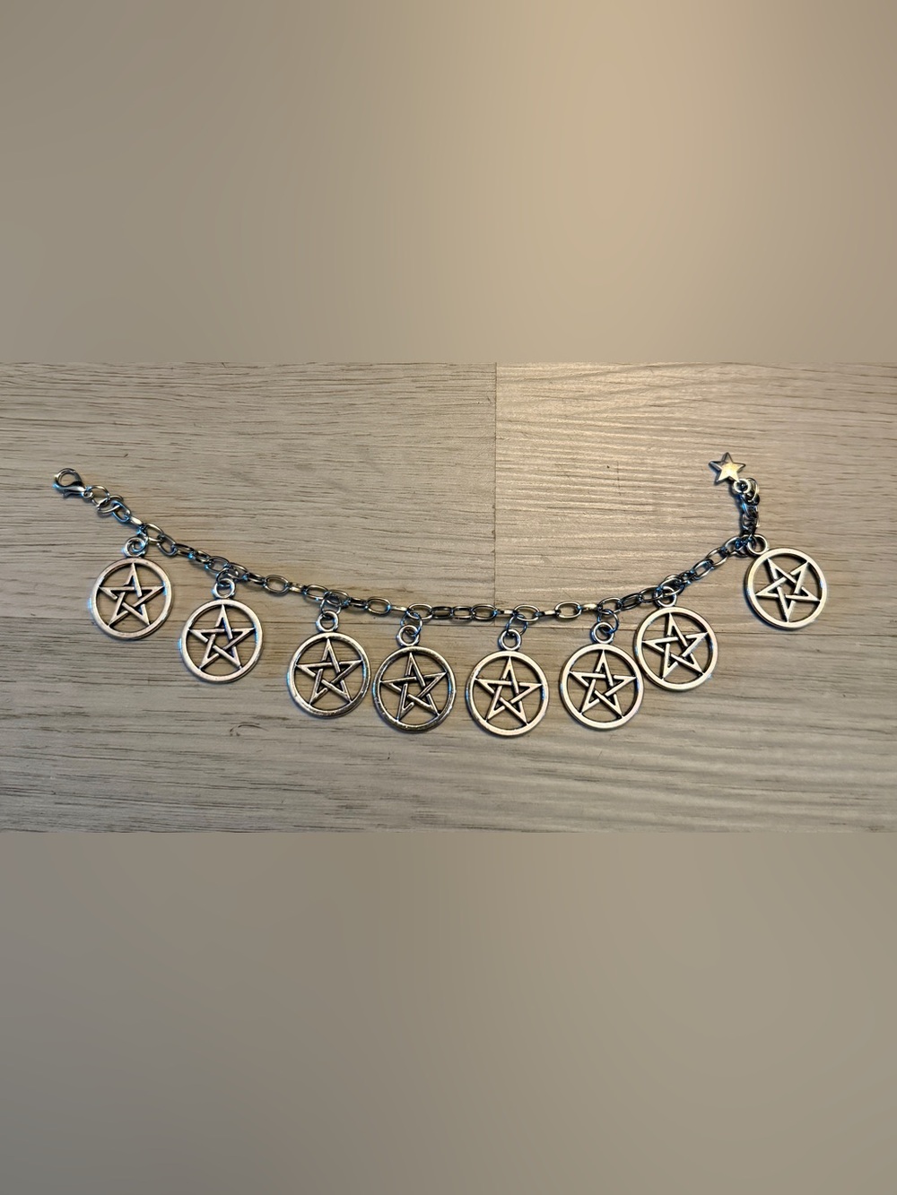 New Pentagram Star Silver Colored Chain Bracelet, Wicca Pagan Magic Goth Jewelry